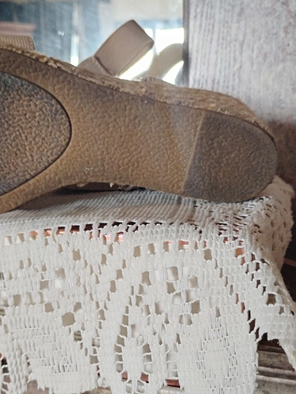 KAREN SCOTT Super Comfort Orthopedic Beige Elastic-Strap WedgeS 8.5 - Picture 6 of 8